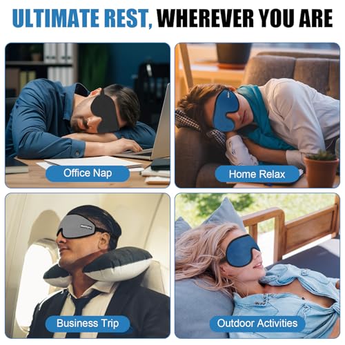 Sleep Eye Mask for Men Women,Zero Pressure 3D Blackout Eye Mask for Sleeping,Eye Covers with Adjustable Strap,Soft Breathable Travel Sleep Mask for Airplane,Includes Ear Plugs(Blue) - color: Blue