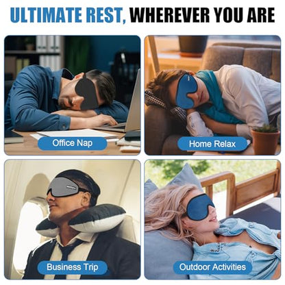 Sleep Eye Mask for Men Women,Zero Pressure 3D Blackout Eye Mask for Sleeping,Eye Covers with Adjustable Strap,Soft Breathable Travel Sleep Mask for Airplane,Includes Ear Plugs(Blue) - color: Blue