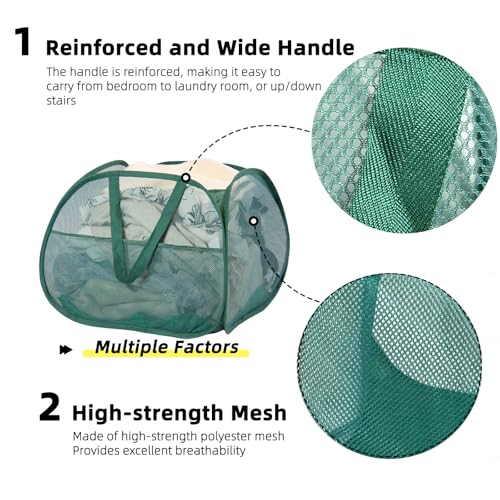 Collapsible Laundry Basket, 90L Mesh Pop-up Hamper with Handles - color: Green, size: Square-Mesh，1 Pack