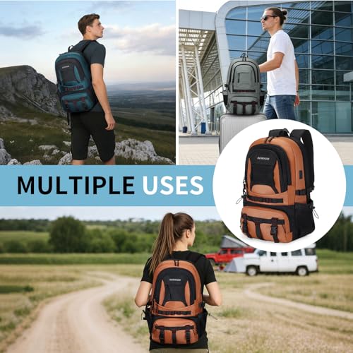 Hiking Daypack Camping Expandable Travel Backpack Men Women 40L - color: Orange&black, size: Medium