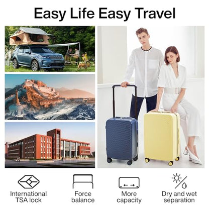 mixi Luggage Suitcases with Spinner Wheels,Upgrade Wide Handle PC Hardshell Rolling Travel Suitcase with TSA Lock, Checked-Medium 24-Inch, Sapphire Blue - color: Sapphire Blue, size: 24-inch Standard