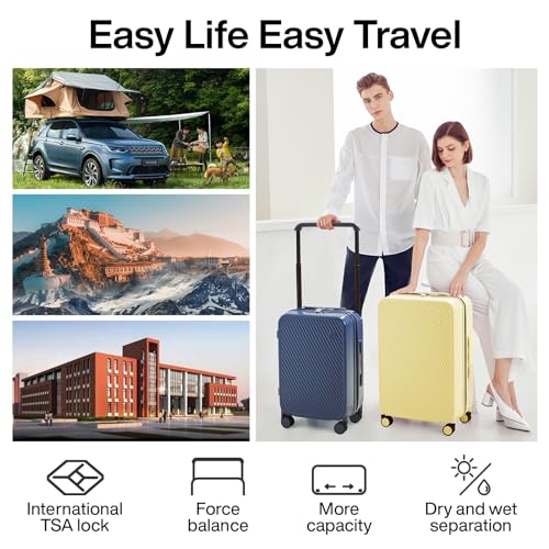 mixi Luggage Suitcases with Spinner Wheels,Upgrade Wide Handle PC Hardshell Rolling Travel Suitcase with TSA Lock, Checked-Medium 24-Inch, Lark Yellow - color: Lark Yellow, size: 24-inch Standard