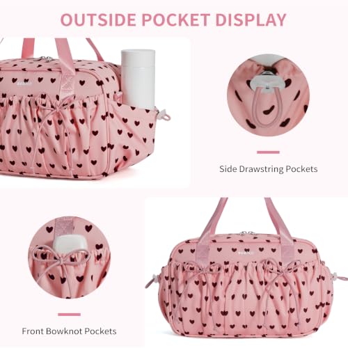 ECOHUB Small Gym Bag for Women, Mini Duffle Bag with Wet Pocket Heart Print - color: Pink Heart Print