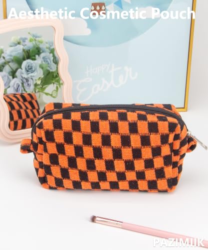 Checkered Makeup Bag for Purse,Small Travel Cosmetic Pouch,Halloween Orange - color: Halloween Orange