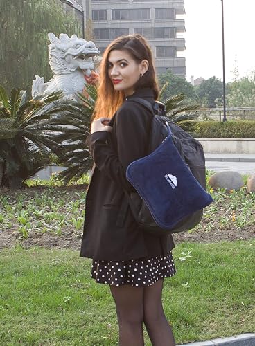 BlueHills Premium Soft Travel Blanket Pillow Airplane Compact - Navy Blue | Convertible 2 in 1 Travel Blanket to Pillow, Packed in Pillowcase, Luggage Strap & Carabiner, Compact, Long Flight Essentials - color: Navy-1pk-t002