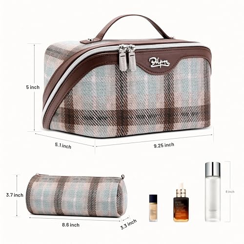 BOYATU Travel Makeup Bag for Women: 3 Pcs Set Scottish Plaid Make up Bag - color: E-3-Beige