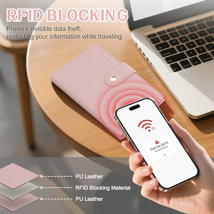 Passport Holder for Travel RFID Blocking Passport Wallet Cover - color: Pink