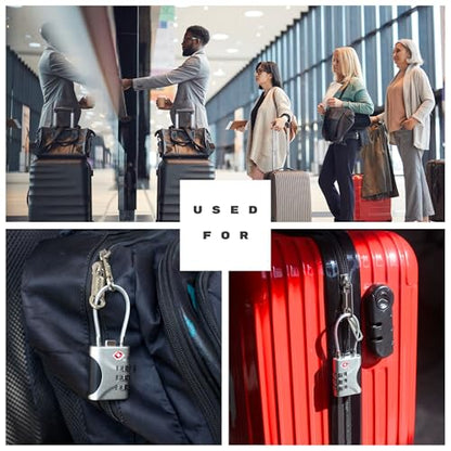 TSA Approved Luggage Locks - Small Combo Travel Padlock with Cable, TSA 007 Suitcase & Backpack Security, Durable & Easy to Use (Black+Blue) - color: Black+Blue