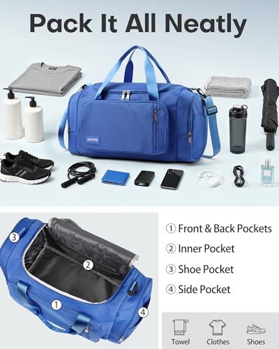 HOTOR Gym Bag, Duffle Bag with Shoe Compartment, Blue 20.5x11x10.6 Inch - color: Blue, size: 20.5" x 11.0" x 10.6"