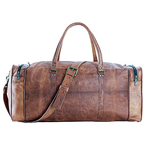 24 Inch Leather Duffel Bag, Large Travel Gym Sports Overnight Weekender - size: 24 inch