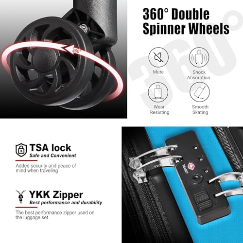 KEYTANG Classic 20" Carry-On with TSA Lock Spinner Wheels, Lightweight Hardside Expandable Suitcase with Front Open Pocket Compartment, Blue - color: Blue, size: 777-Carry-on