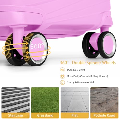 LARVENDER Carry On Luggage 22x14x9 Airline Approved, Suitcases with Wheels - color: Neon Pink, size: 3 Piece Set (20/DB/TB)