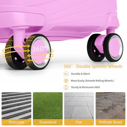 LARVENDER Carry On Luggage 22x14x9 Airline Approved, Suitcases with Wheels - color: Neon Pink, size: 3 Piece Set (20/DB/TB)