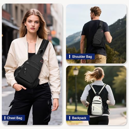 Sling Bag for Men Women,Convertible Crossbody Backpack Chest Bag - color: Black, size: Large