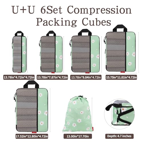 U+U 6 Set Compression Packing Cubes, Travel Organizers (Daisy) - color: Daisy, size: 6 Set