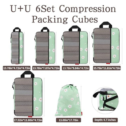 U+U 6 Set Compression Packing Cubes, Travel Organizers (Daisy) - color: Daisy, size: 6 Set