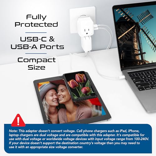 Ceptics Thailand Travel Adapter Set, PAK KIT 20W PD & QC, Type O - 3.1A - 4 in 1-2 USA Inputs, 1 USB Port, 1 USB-C Port - Compact, Powerful - Includes Type O Swadapt Attachments - style: Thailand Travel Adapter