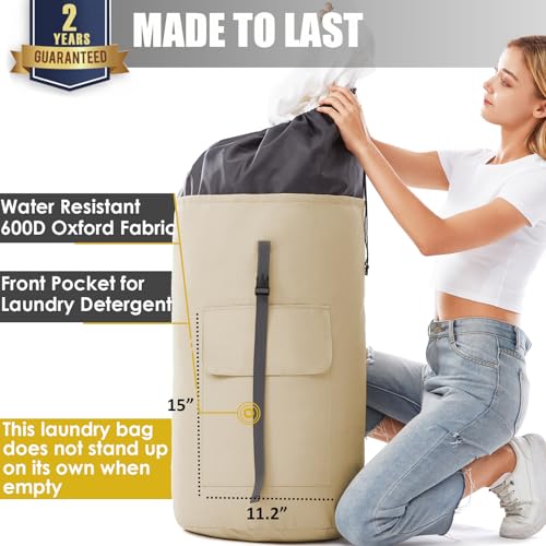 Backpack Laundry Bag, 115L Heavy Duty Extra Large College Laundry Backpack, Dirty Clothes Bag with Shoulder Straps, Laundry Hamper Bag with Drawstring Closure for College Dorm, Apartment Khaki - color: Khaki