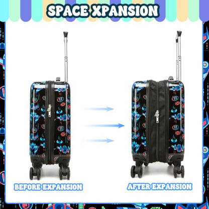 Kids Luggage with Spinner Wheels Set, 3Pcs Kids Astronaut Suitcase Set, Carry on Luggage Hardside Boysand U shaped Pillow, Toddler Rolling Suitcase for Travel, Airline Approved - color: Black E