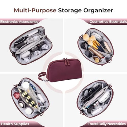 FYY Travel Cable Organizer - 8 Compartments, Lightweight, Water Repellent - color: Wine Red, size: (M) 8.9"× 5.1"× 3.3"