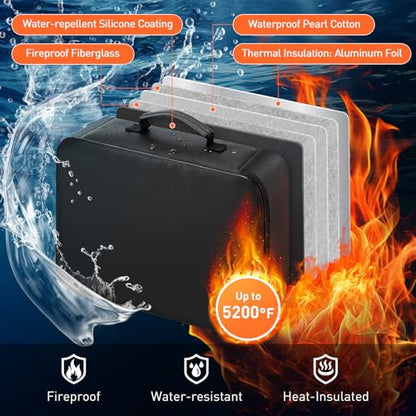 Mondoshop 5200°F Fireproof Document Bag with Lock for Home, Office & Travel | Waterproof Protection, Secure Combination Lock, Multi-Layer Organizer, Large 4-Inch Capacity, Lightweight Portable Design - size: 5200℉ Fireproof + Water-Resistant Soft Bag