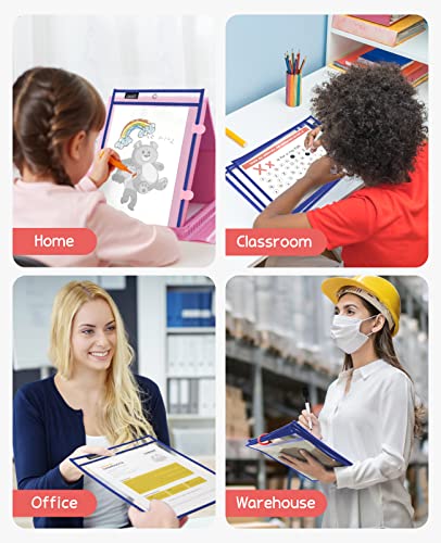 GAMENOTE 30 Pack Dry Erase Pockets, 10x14 Reusable Sleeves, Blue - color: Blue, size: 30 Pack