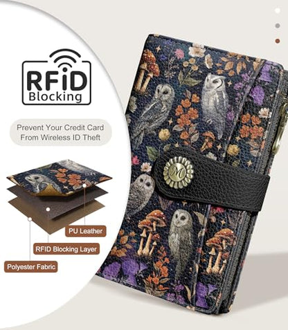 Owl Wallet Women RFID Bifold, Passport Holder, Credit Card Holder - color: Owls
