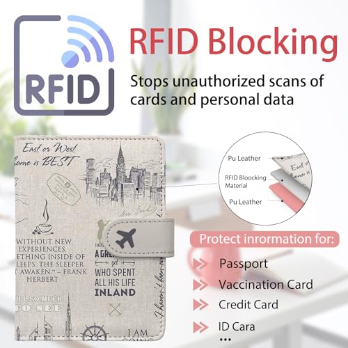 Passport Holder, Cute Travel Wallet Cover with RFID Blocking,Travel - color: O-Travel