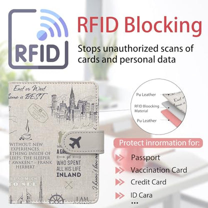 Passport Holder, Cute Travel Wallet Cover with RFID Blocking,Travel - color: O-Travel