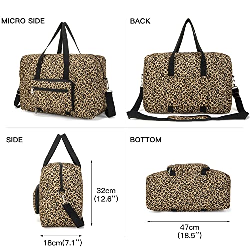 Foldable Travel Duffel Bag, Medium Women's Weekender and Overnight bag carry on Luggage bag for Women(Leopard) - color: Leopard