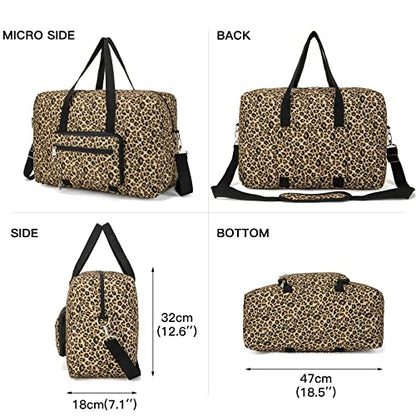 Foldable Travel Duffel Bag, Medium Women's Weekender and Overnight bag carry on Luggage bag for Women(Leopard) - color: Leopard