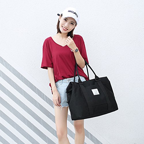 Unisex Large Travel Weekender Bag Overnight Duffle Bag Gym Tote Bag in Trolley Handle (Black) - color: Black