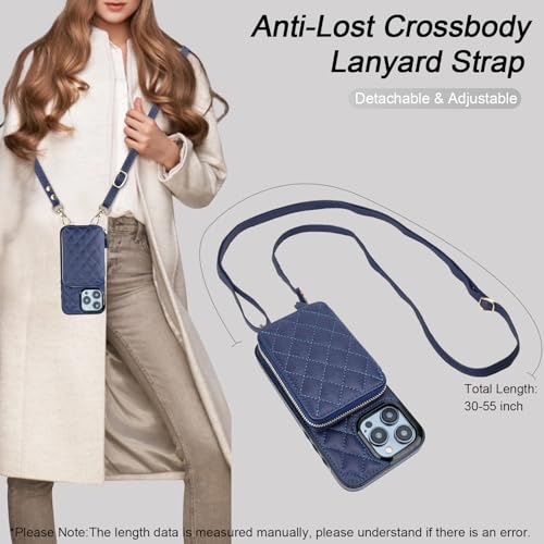 Bocasal Crossbody Wallet Case Card Holder for iPhone 14 Pro Max Dark Blue - color: Dark Blue