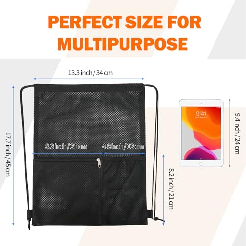 NATURAL STYLE 2 PACK Mesh Drawstring Backpack Bag, Multifunction Mesh Bag for Swimming, Athletic Gym, Clothes, Beach, Swim (Black) - color: Black