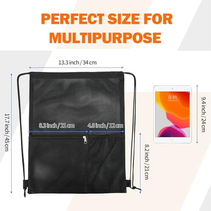 NATURAL STYLE 2 PACK Mesh Drawstring Backpack Bag, Multifunction Mesh Bag for Swimming, Athletic Gym, Clothes, Beach, Swim (Black) - color: Black