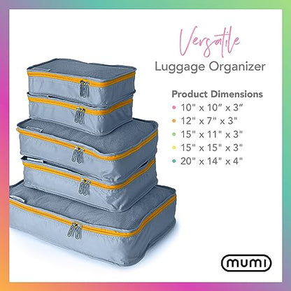 MUMI Packing Cubes Set of 5 - Mesh-Top Luggage Organizers, Blue - color: Blue