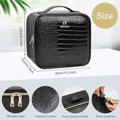 Relavel Makeup Train Case With LED Mirror, Removable Partitions Bag - color: 02-Glossy Black, size: 1-Small