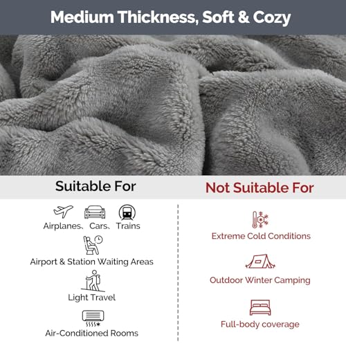 Gray Travel Blanket for Airplane, Portable Soft Flannel with Pouch & Clip - color: Gray