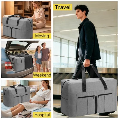 80L Large Duffle Bag for Travel, Packable Foldable Duffel Bag for Men Women Camping Weekend Overnight Moving, Water Repellent & Tear Resistant (80L, Gray) - size: 80L