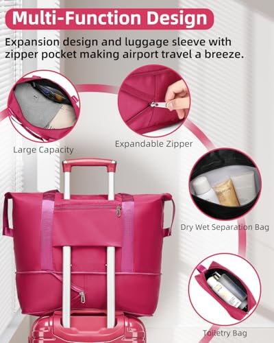 LARVENDER Luggage Sets 6 Piece Expandable Suitcases Set, Glossy Very Berry - color: Glossy Very Berry-6PC, size: Family Set