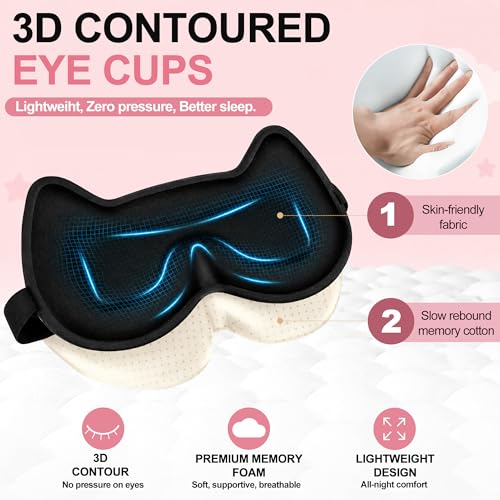 Kids Sleep Mask, 3D Contoured Cup Eye Mask for Sleeping | Zero Pressure Memory Foam, Blackout Eye Cover, with Adjustable Strap, Soft Travel Nap Blindfold for Boys Girls Teens, Pink - color: Pink