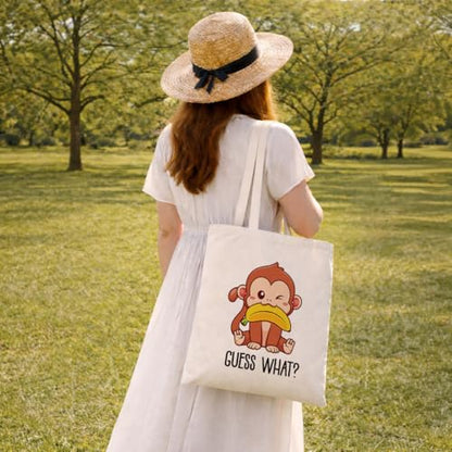 Cute Animal Canvas Tote Bag for Women, Reusable Funny Shoulder Bag, Cartoon Carryall for Work Grocery Travel - color: Monkey