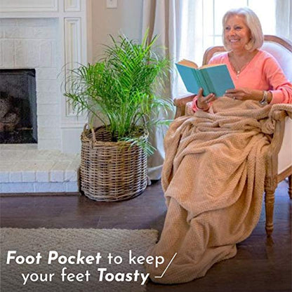 PediPocket Original Patented 50"x70" Cozy Cappuccino Plush Fleece Blanket - color: Cozy Cappuccino