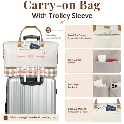 ITIEZY Weekender Bag for Women 21.5" Travel Duffel Large Carry On Bag 3PCS - color: 8d-Khaki, size: Large