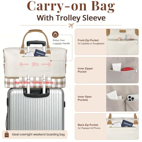 ITIEZY Weekender Bag for Women 21.5" Travel Duffel Large Carry On Bag 3PCS - color: 8d-Khaki