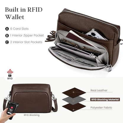 befen Genuine Leather Crossbody Bags for Women Leather Wallet Travel Purse - color: Coffee