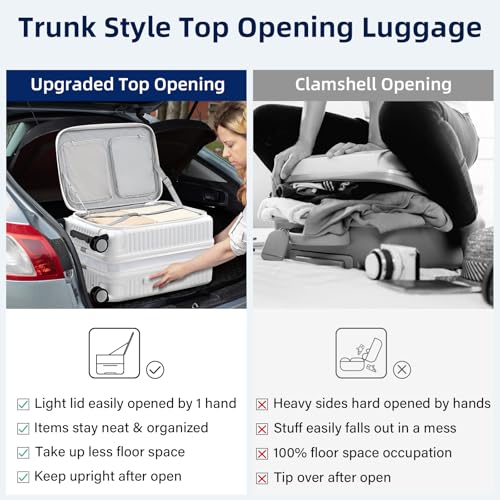 HanTrip 20 Inch Top Opening Hard Shell Carry on Luggage with Wheels, White - color: White, size: Expandable 20 Inch
