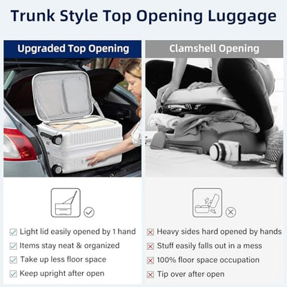 HanTrip 20 Inch Top Opening Hard Shell Carry on Luggage with Wheels, White - color: White, size: Expandable 20 Inch