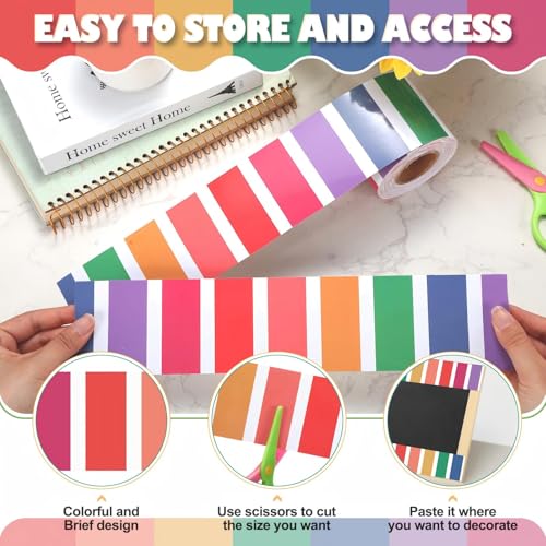Zonon Classroom Bulletin Board Border Stripe 65 Ft,Bright Colorful Stripes - style: Bright Colorful Stripes