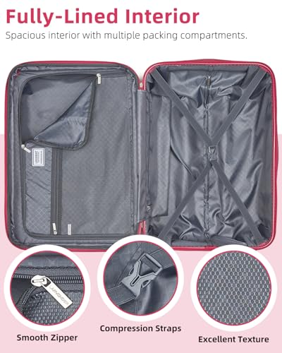 LARVENDER Luggage Sets 6 Piece Expandable Suitcases Set, Glossy Very Berry - color: Glossy Very Berry-6PC, size: Family Set